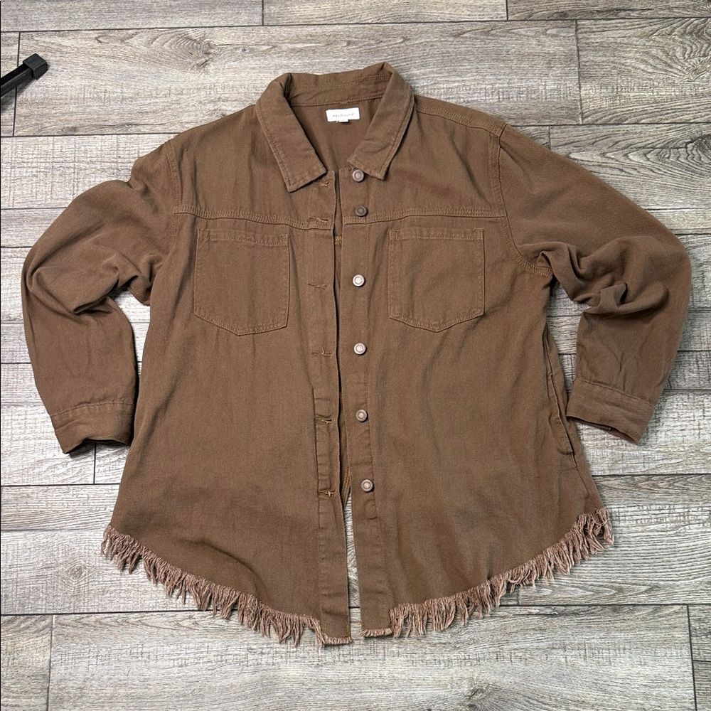 Westbound Brown Fringe Hem Utility Shacket